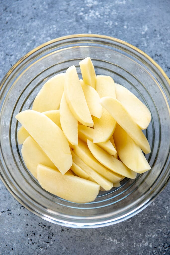 sliced raw potatoes