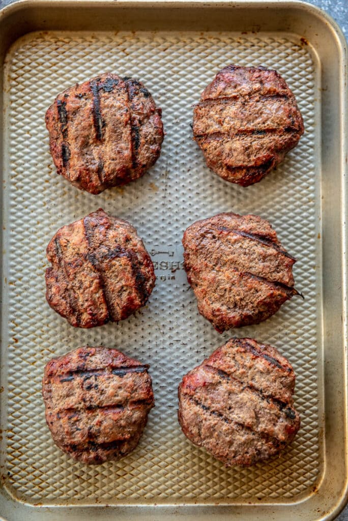 grilled burgers on a grill pan